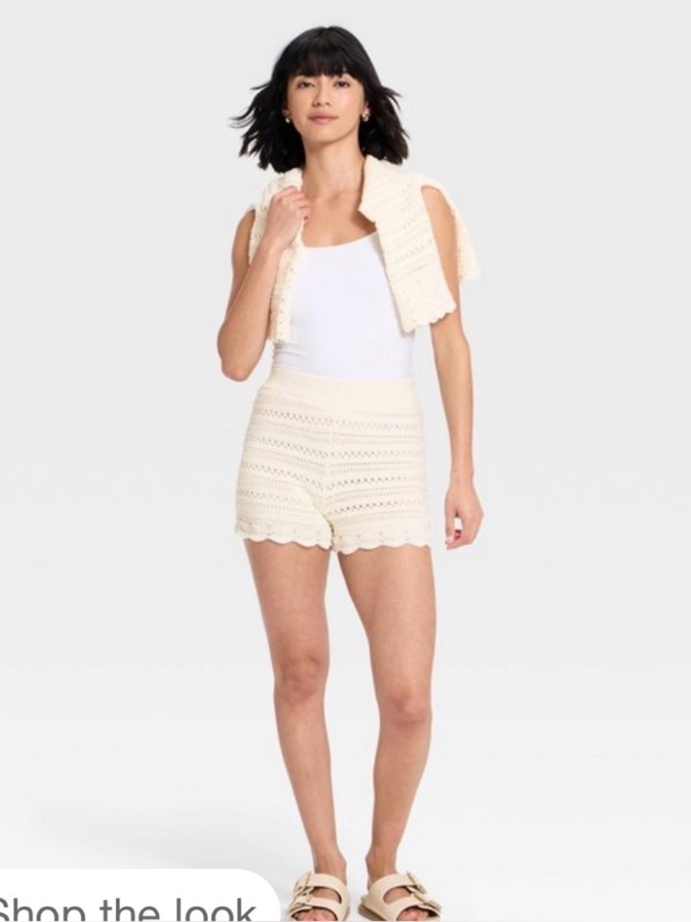a new day Cream Crochet High-Waist Knit Shorts